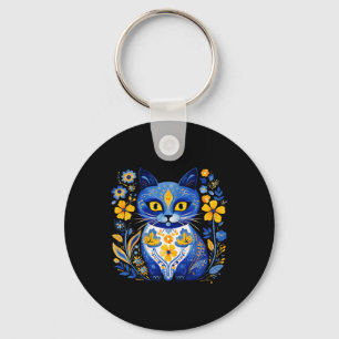 Porte-clés Chat d'Ukraine Floral Vintage Drapeau Ukrainien Vy