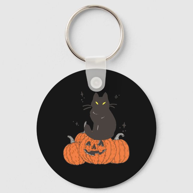 Porte-clés Chat Éffrayant Halloween avec Citrouille (Recto)