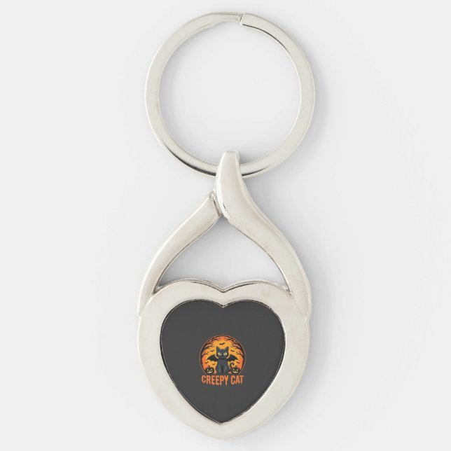 Porte-clés Chat effrayant Halloween Chauve-souris Lune Concep (Devant)