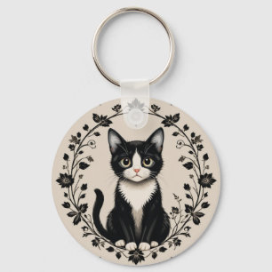 Porte-clés Chat élégant noir et blanc