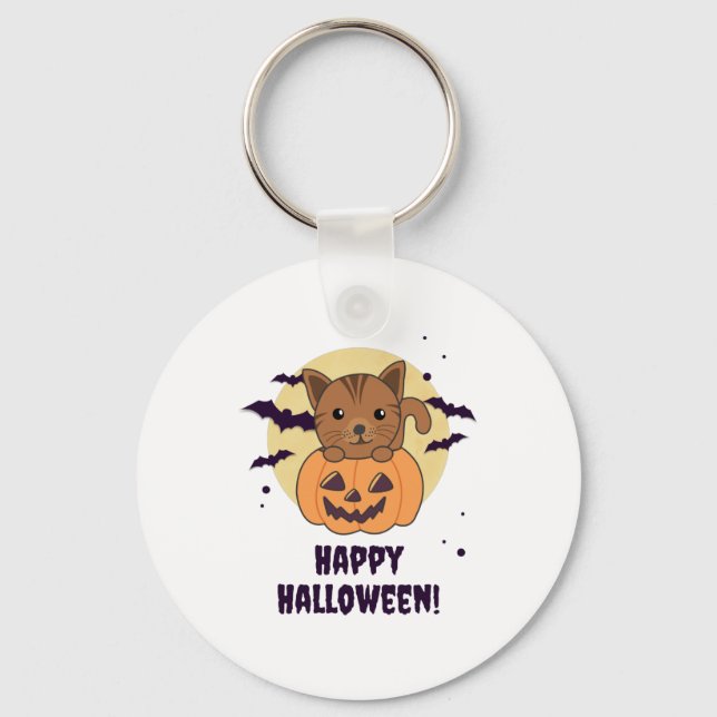 Porte-clés Chat En Citrouille Chats Doux Joyeux Halloween (Recto)