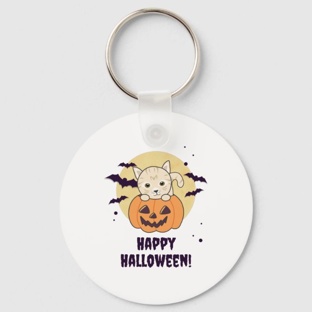 Porte-clés Chat En Citrouille Chats Doux Joyeux Halloween (Recto)