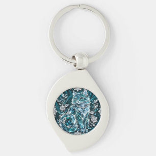 Porte-clés Chat en cristal de turquoise de luxe Cadre en ar