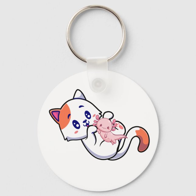 Porte-clés Chat et Axolotl Kawaii Neko Porte - clé du bouton  (Recto)
