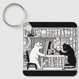 Porte-clés Chat et chien à la bibliothèque