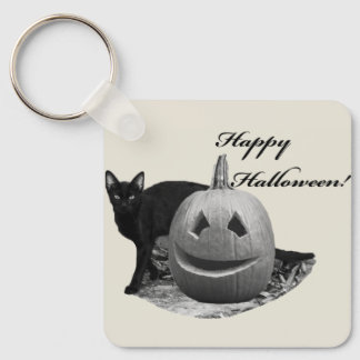 Porte-clés Chat et Citrouille Halloween heureux