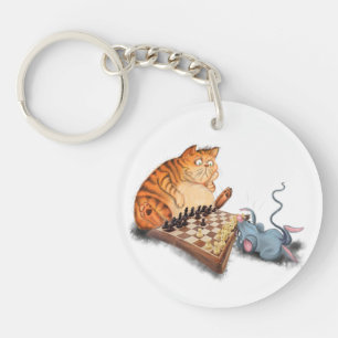 Porte-clés Chat et Souris Jouant aux Échecs