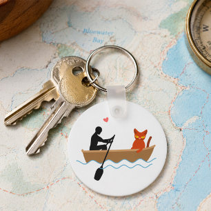 Porte-clés Chat et tour en bateau Drôle Whimsical Animateur d