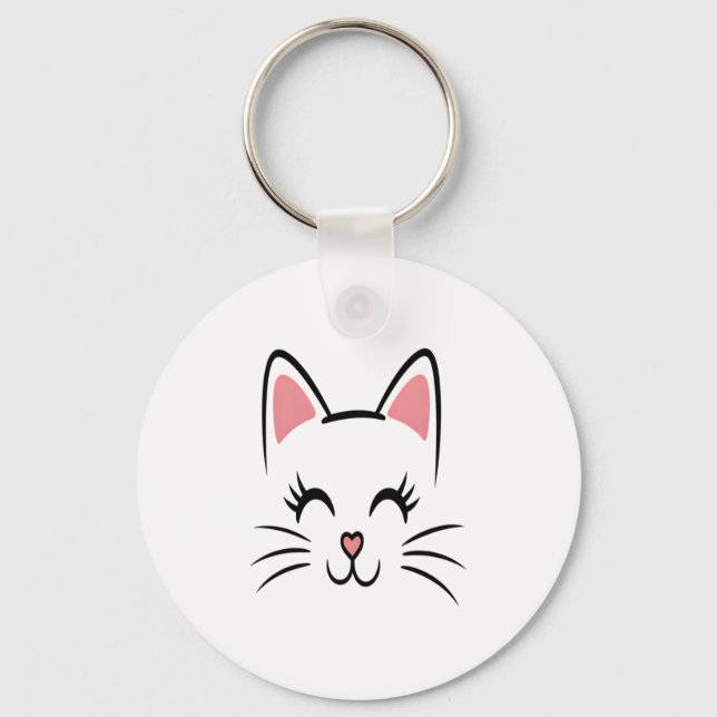 Porte-clés Chat Face Whiskers Imprimer L'Amour Halloween (Recto)