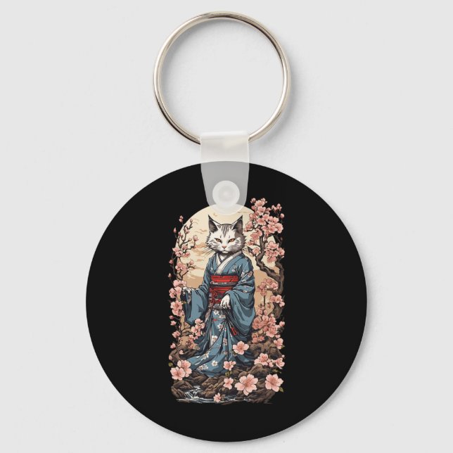 Porte-clés Chat Fantôme Avec Kimono Japonais Yokai Folklore D (Recto)