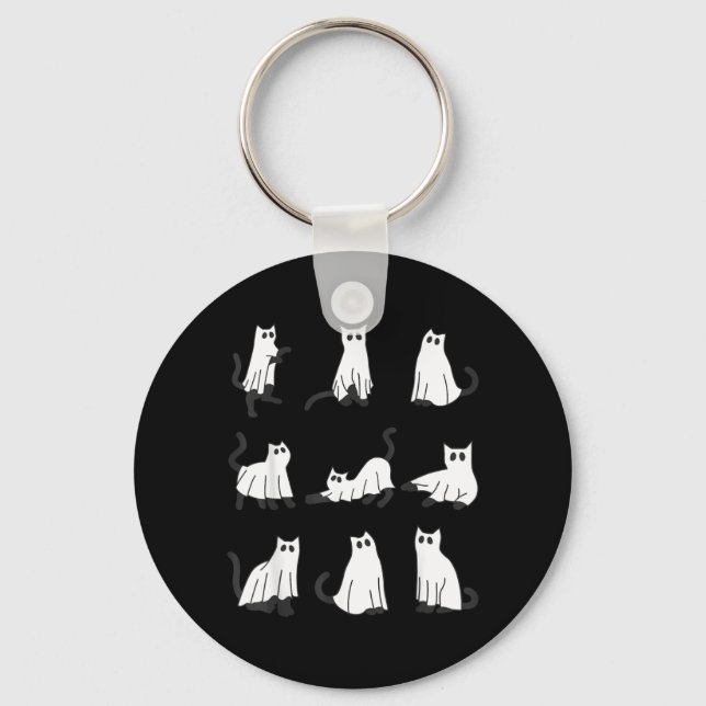 Porte-clés Chat fantôme mignon dessin drôle d'Halloween chat  (Recto)