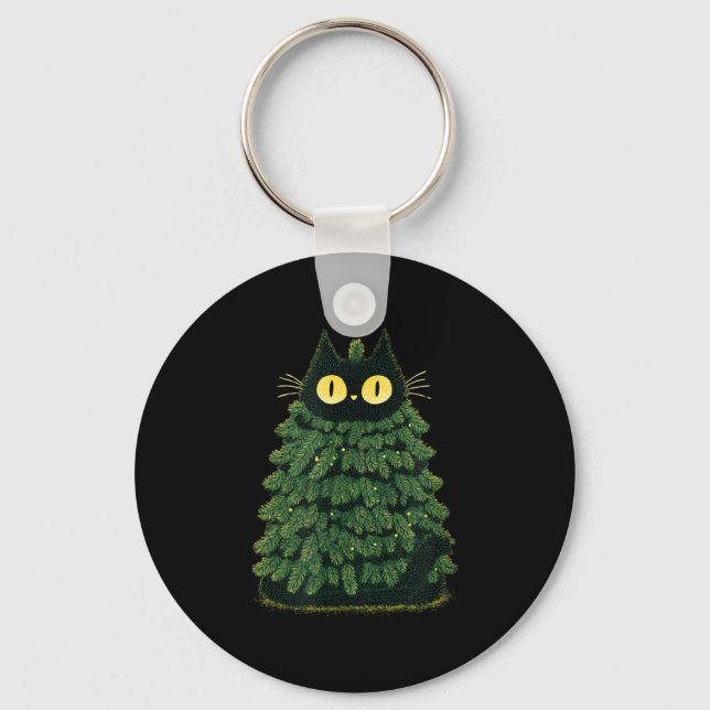 Porte-clés Chat Festif Drôle Dans L'Arbre De Noël (Recto)