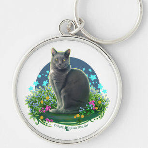 Porte-clés Chat gris dans le Jardin des Fleurs