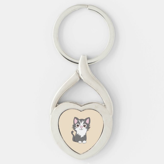 Porte-clés Chat gris et blanc (Devant)