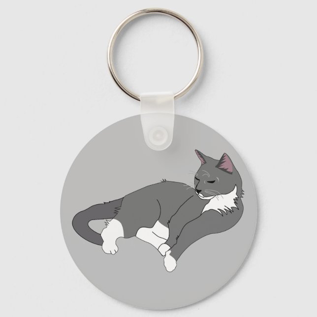 Porte-clés Chat gris et blanc Tuxedo (Recto)
