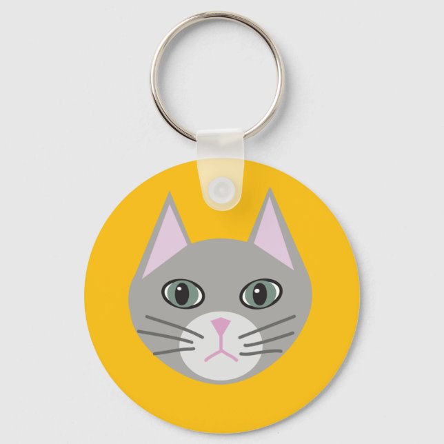 Porte-clés Chat gris, Jaune (Recto)