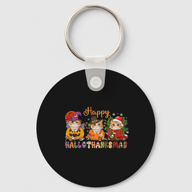 Porte-clés Chat Halloween Noël Joyeux Hallothanksmans Merci (Recto)