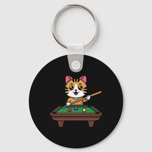 Porte-clés Chat Intelligent Jouer Des Billiards Drôle Humoris (Recto)