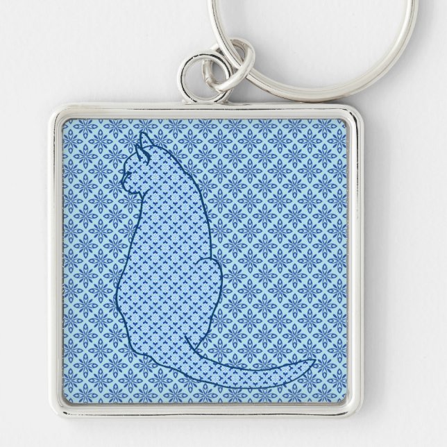 Porte-clés Chat japonais - Kimono bleu (Devant)