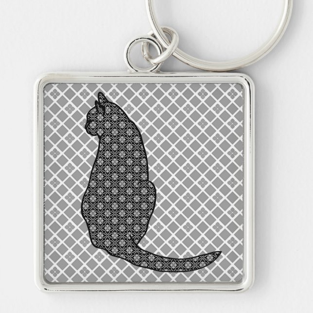Porte-clés Chat japonais - Kimono noir et blanc (Devant)