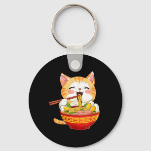Porte-clés Chat japonais mangeant des nouilles ramen kawaii d