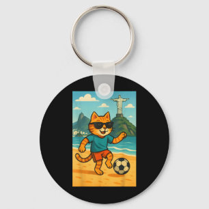 Porte-clés Chat Jouant Au Football Sport Mignon Rio De Janeir