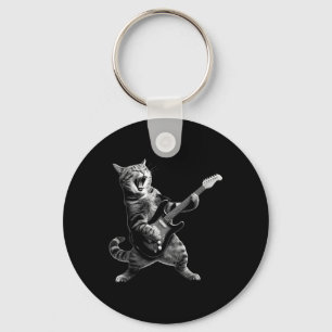 Porte-clés Chat Jouer Guitare Rock Et Roll Rock Star Pour Hom