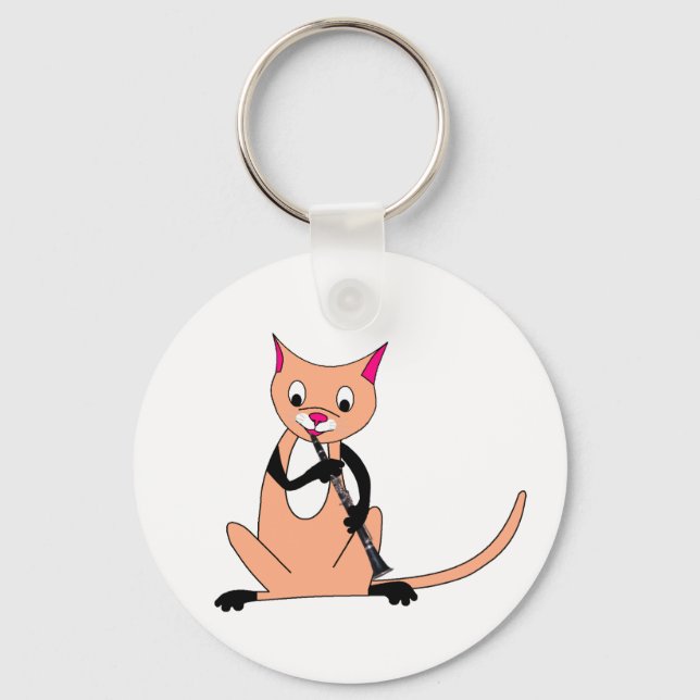 Porte-clés Chat Jouer la Clarinette (Recto)