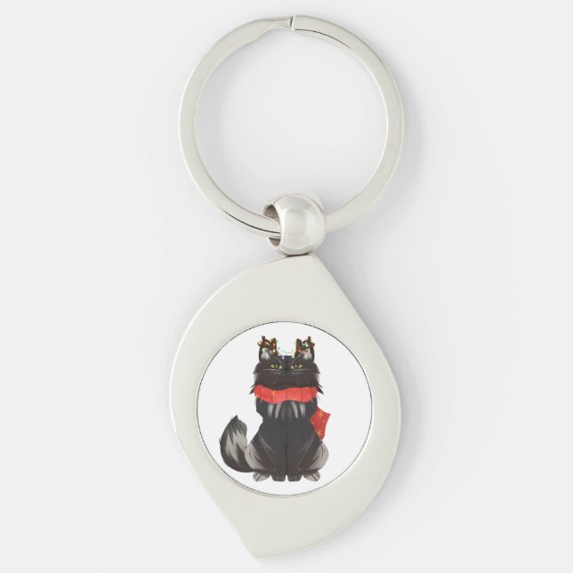 Porte-clés Chat Maine Coon avec décorations de Noël (Devant)