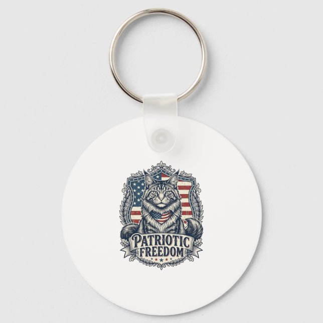 Porte-clés Chat Maine Coon Patriotique (Recto)