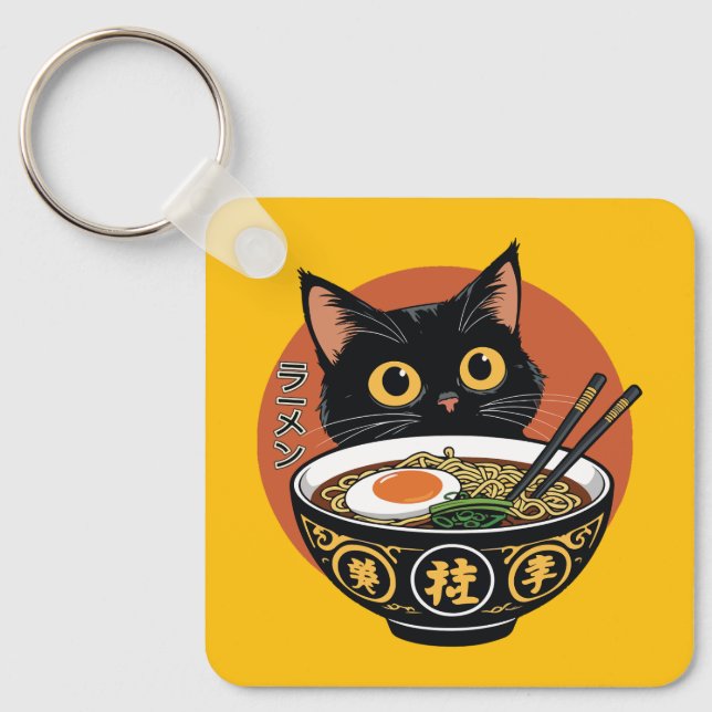 Porte-clés Chat mangeant des ramen  (Recto)