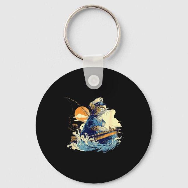 Porte-clés Chat Marin Capitaine Bateau Pêche  (Recto)