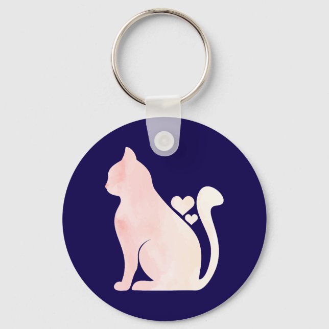 Porte-clés Chat Mignon avec des Cœurs (Recto)