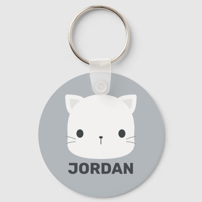 Porte-clés Chat mignon avec nom personnalisé (Recto)