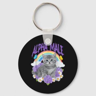 Porte-clés Chat Mignon Chaton Arc-en-ciel Floral Alpha Mâle
