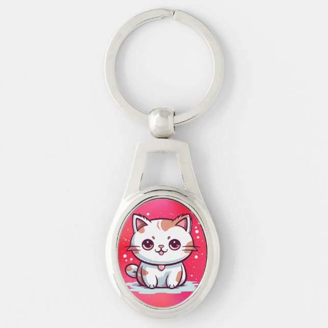 Porte-clés Chat Mignon Clipart de Style Kawaii (Devant)