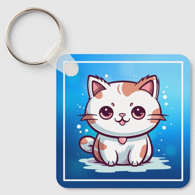 Porte-clés Chat Mignon Clipart de Style Kawaii (Recto)