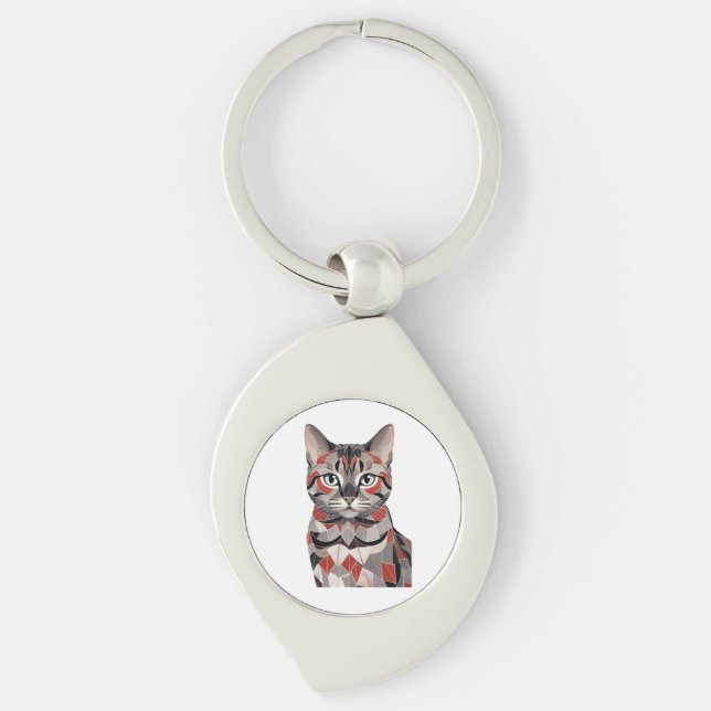 Porte-clés Chat Mignon Élégance Féline Géométrique (Devant)