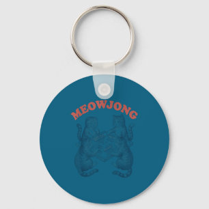 Porte-clés Chat mignon jouant au mahjong rétro drôle