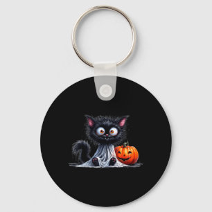 Porte-clés Chat Mignon Kitty Fantôme Halloween Citrouille Noi