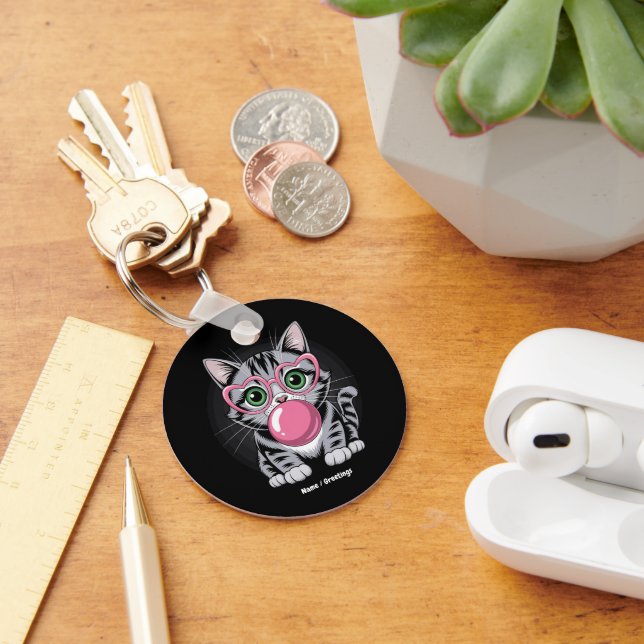 Porte-clés Chat Mignon Kitty Mangeant de la Gomme et Faisant  (Bureau)