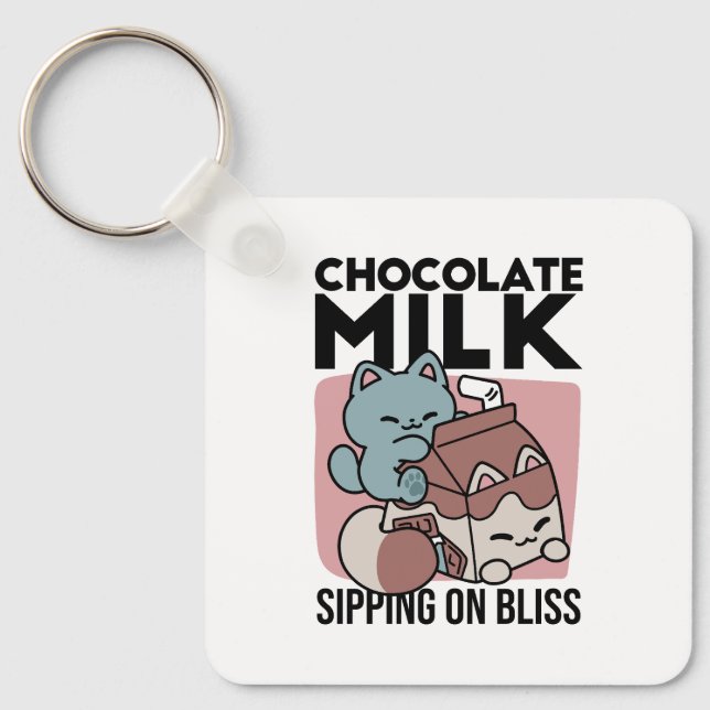 Porte-clés Chat Mignon Lait Chocolat – Boisson Confortable &  (Recto)
