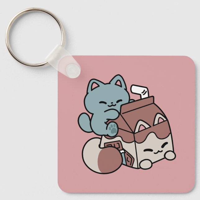 Porte-clés Chat Mignon Lait Chocolat – Boisson Confortable &  (Recto)