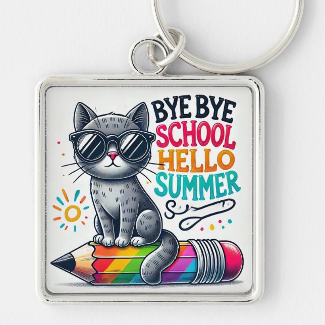 Porte-clés Chat mignon sur une illustration de crayon célébra (Devant)