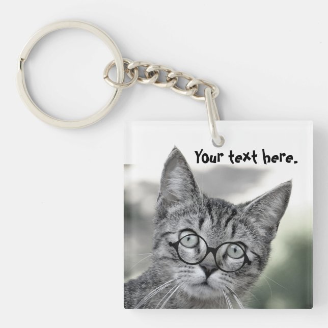 Porte-clés chat mignon surpris avec lunettes (Devant)