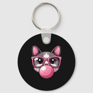 Porte-clés Chat Mignonne Et Drôle Sungles Roses Et Bulle