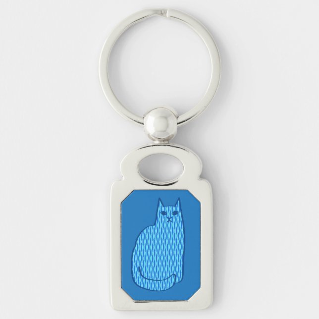 Porte-clés Chat moderne du milieu du siècle, Cobalt et Bleu c (Devant)