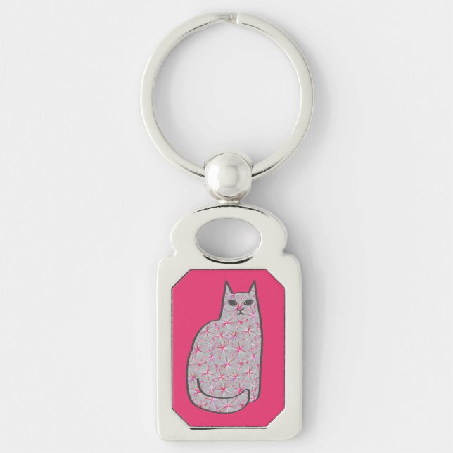 Porte-clés Chat moderne du milieu du siècle, gris / gris et r (Devant)