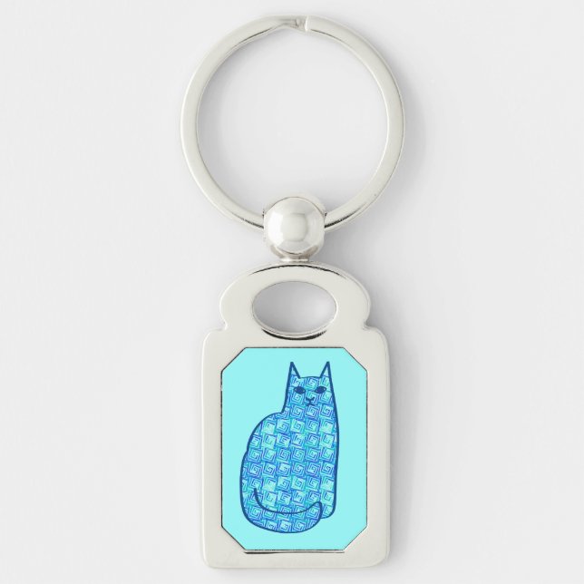 Porte-clés Chat moderne, turquoise et marine du milieu du siè (Devant)
