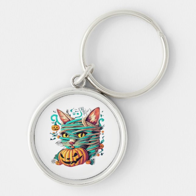 Porte-clés Chat momie drôle Halloween (Devant)